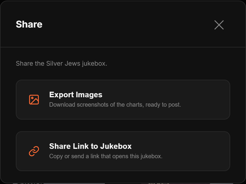 The share window, offering a link or downloadable images